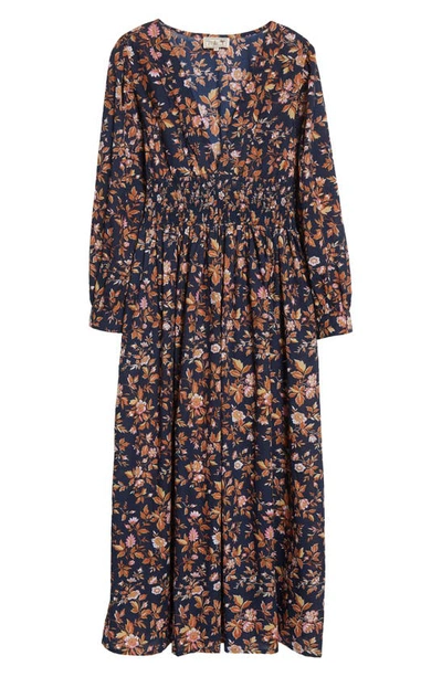 Shop Mille Ca Floral Long Sleeve Cotton Midi Dress In Montmartre