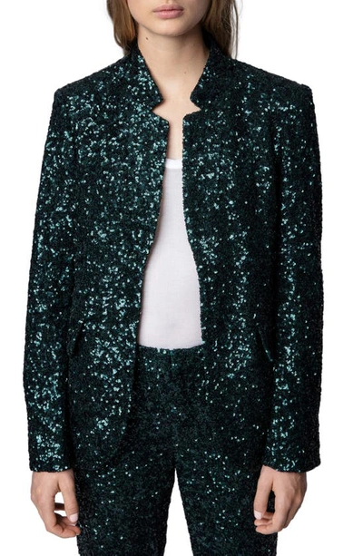 Shop Zadig & Voltaire Very Sequin Jacket In Peacock