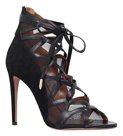 Shop Aquazzura French Lover 105 Suede And Mesh Heeled Sandals In Black