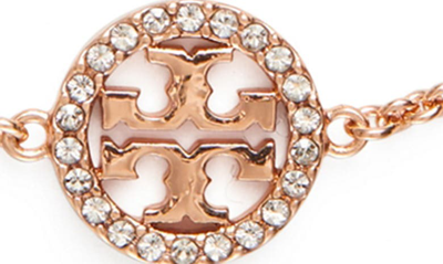 Shop Tory Burch Miller Pavé Charm Bracelet In Rose Gold / Crystal