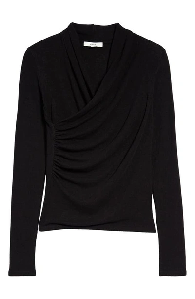 Shop Vince Wrap Front Long Sleeve Knit Top In Black