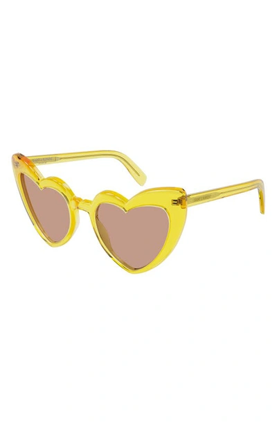 Shop Saint Laurent Loulou 54mm Heart Sunglasses In Yellow