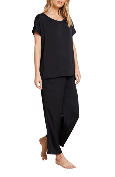 Shop Barefoot Dreams Satin T-shirt & Pants Pajama Set In Black