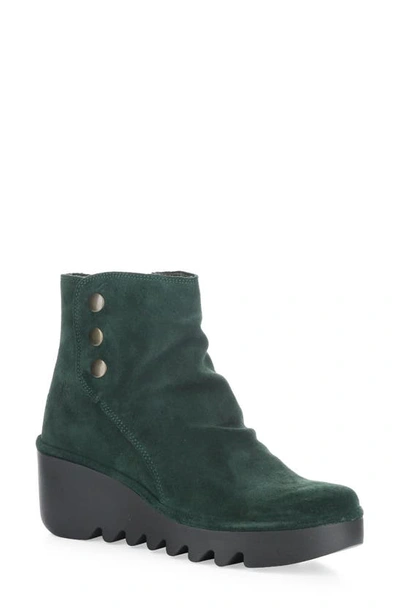 Shop Fly London Brom Wedge Bootie In 002 Green Forest Oil Suede