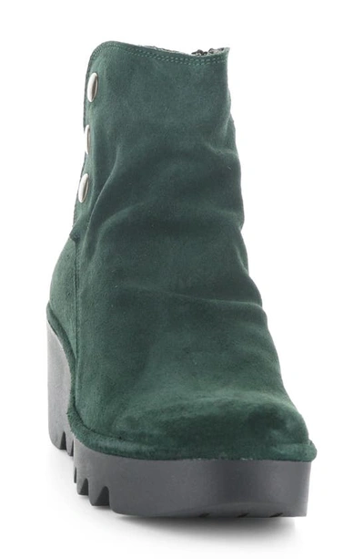 Shop Fly London Brom Wedge Bootie In 002 Green Forest Oil Suede