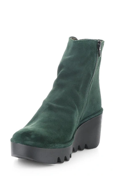 Shop Fly London Brom Wedge Bootie In 002 Green Forest Oil Suede