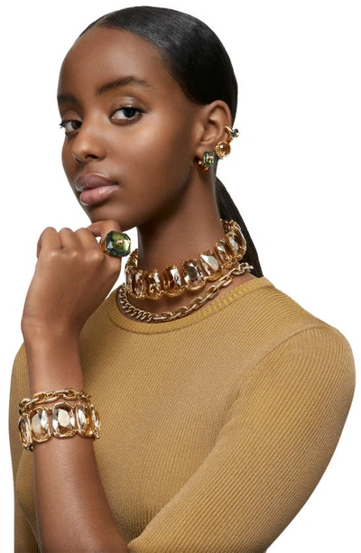 Shop Swarovski Dextera Pavé Crystal Geometric Hoop Earrings In Gold
