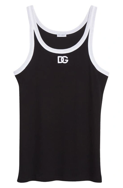 Shop Dolce & Gabbana Contrast Piping Tank In Black/ White