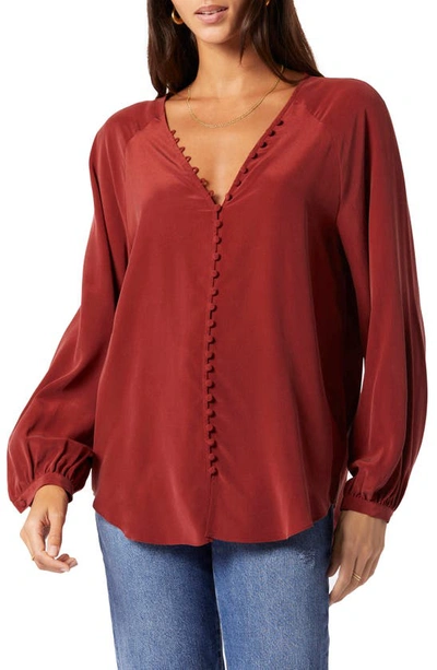 Joie Shariana Long Sleeve Silk Top In Brown In Russet Brown