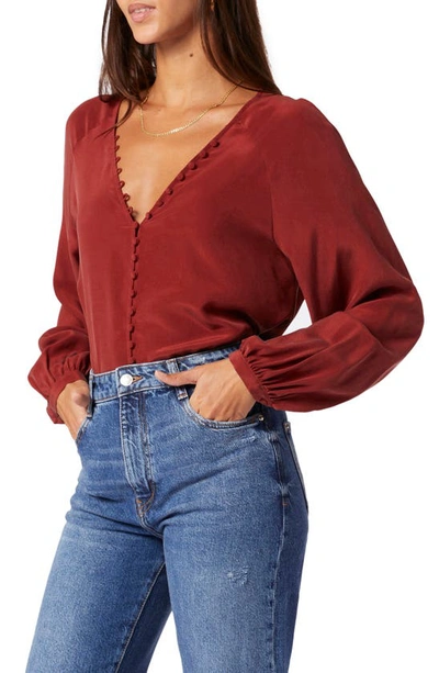 Joie Shariana Long Sleeve Silk Top In Brown In Russet Brown