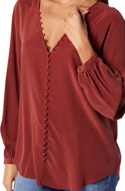 Joie Shariana Long Sleeve Silk Top In Brown In Russet Brown