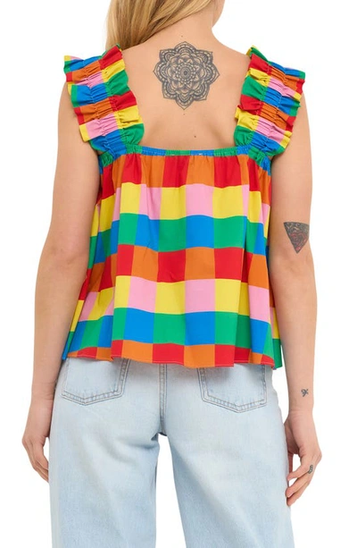 English Factory Rainbow Check Ruffle Strap Cotton Tank In Multi