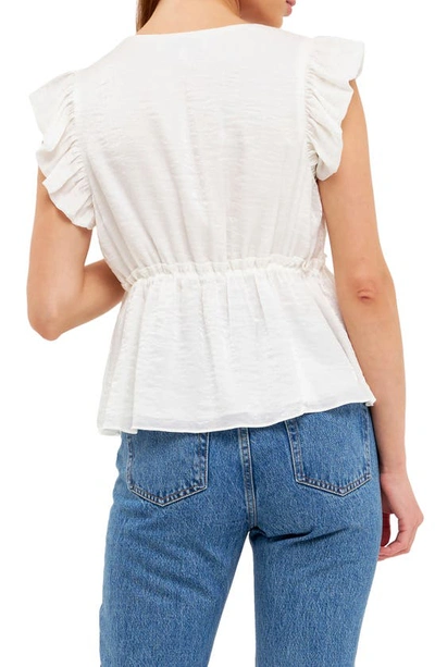 Endless Rose Flutter Sleeve Tie Neck Blouse In Cream