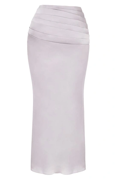 House Of Cb Jia Pleated Satin Maxi Skirt In Grey