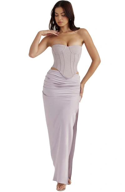 House Of Cb Jia Pleated Satin Maxi Skirt In Grey