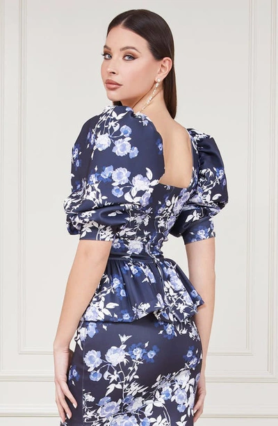Shop Marciano Alexis Floral Peplum Blouse In Blue