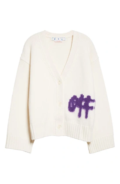 Shop Off-white Intarsia Logo V-neck Wool Blend Cardigan In White Purple