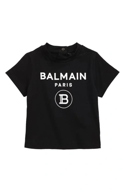 Shop Balmain Cotton Graphic Logo Tee In 930bc Black