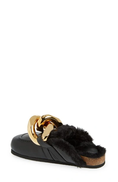 Shop Jw Anderson Chain Link Faux Fur Lined Loafer Mule In Black