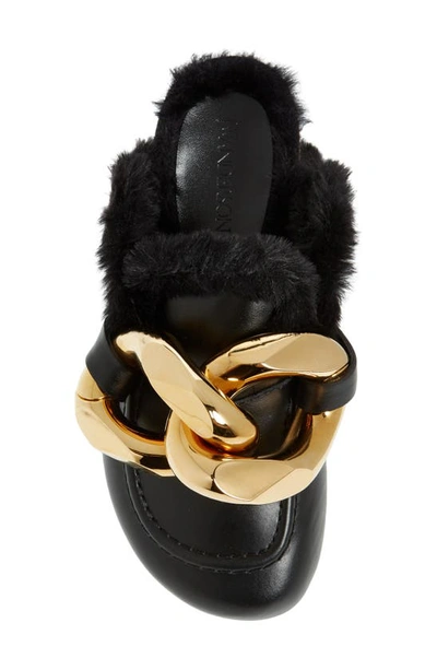 Shop Jw Anderson Chain Link Faux Fur Lined Loafer Mule In Black
