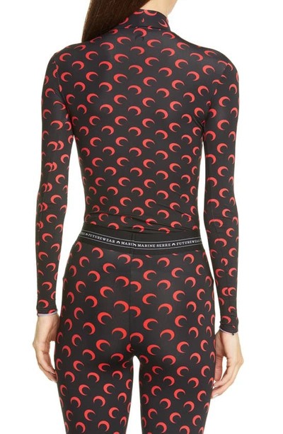 Shop Marine Serre Fitted Moon Print Mock Neck Top In Black With Red Print