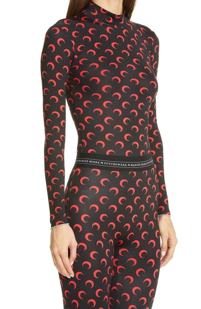 Shop Marine Serre Fitted Moon Print Mock Neck Top In Black With Red Print