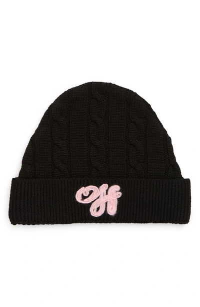 Shop Off-white Kids' Script Logo Wool Knit Beanie In Black/ Pink