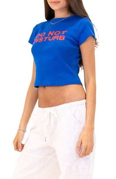 Edikted 'do Not Disturb' Crop Graphic Tee In Blue