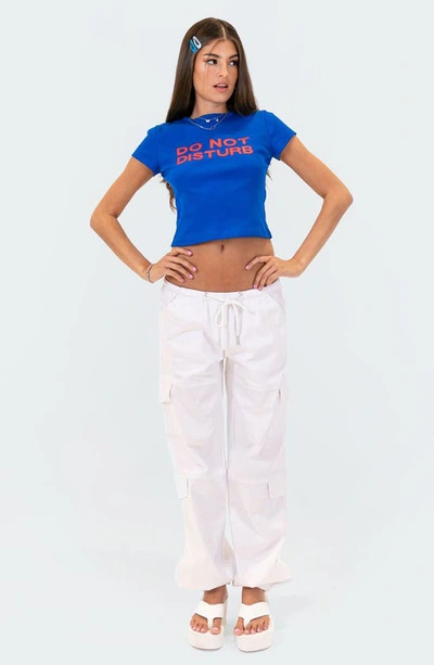 Edikted 'do Not Disturb' Crop Graphic Tee In Blue