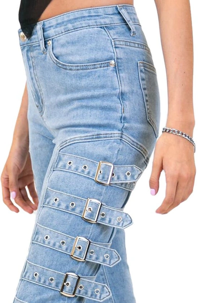 Shop Edikted Buckle Up Stretch Skinny Jeans In Blue