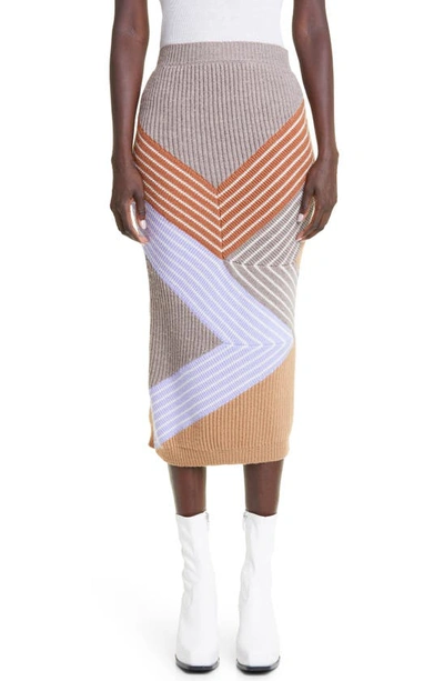 Shop Stella Mccartney Stripe Wool Midi Skirt In 8491 Multicolor