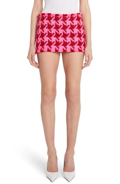 Shop Versace Macro Check Virgin Wool Blend Tweed Miniskirt In Parade Red Fuchsia