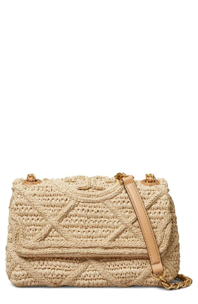 Fleming Small Straw Convertible Shoulder Bag In Natural