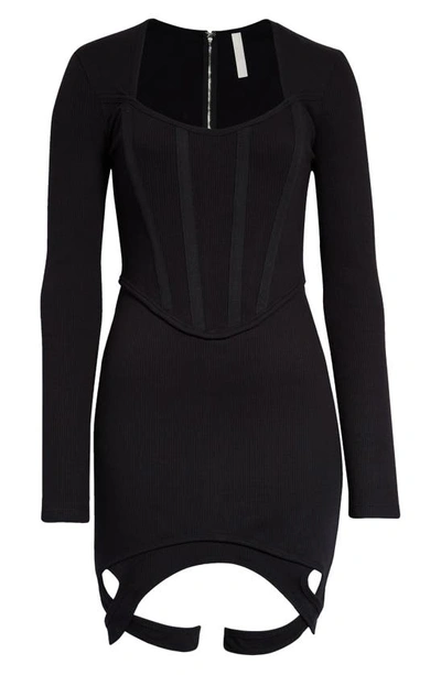 Shop Dion Lee Long Sleeve Organic Cotton Rib Corset Dress In Black