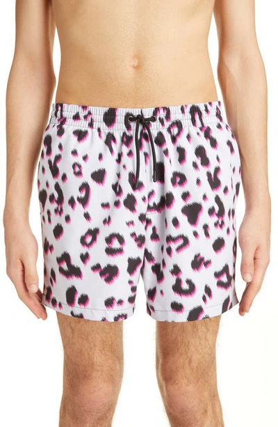 Men's Animal Print Drawstring Swim Shorts In Ecru