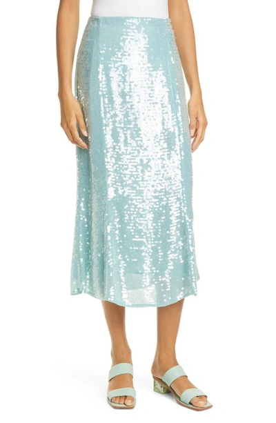 Shop Veronica Beard Abigail Sequin Midi Skirt In Seaglass