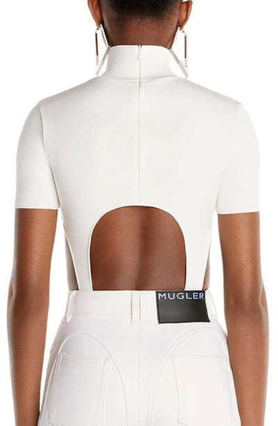 Shop Mugler Cutout Turtleneck Bodysuit In Ivory