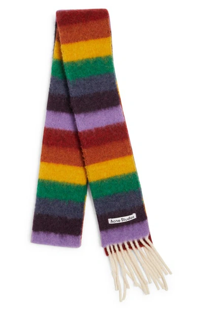 Shop Acne Studios Rainbow Stripe Alpaca & Wool Blend Scarf In Yellow/ Purple/ Green