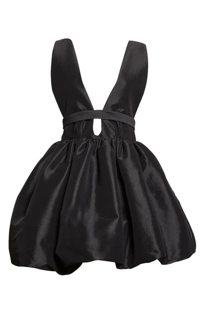 Shop Kika Vargas Hilma Plunge Neck Silk Blend Taffeta Minidress In Black Taffeta