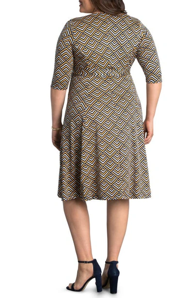 Shop Kiyonna Essential Wrap Dress In Golden Geometric Print