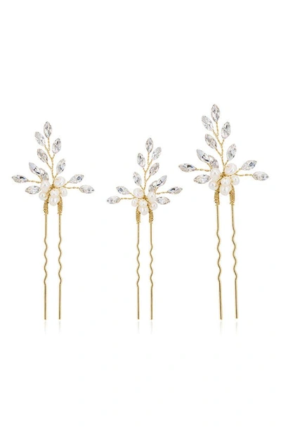 Shop Brides And Hairpins Agapi Set Of 4 Pearl & Crystal Hair Pins In Gold
