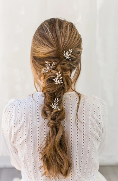 Brides And Hairpins Brides & Hairpins Agapi Set Of 4 Pearl & Crystal Hair Pins In Gold