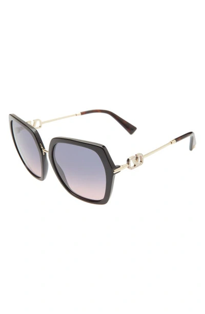 Shop Valentino 57mm Geometric Sunglasses In Black/ Gradient Violet Pink