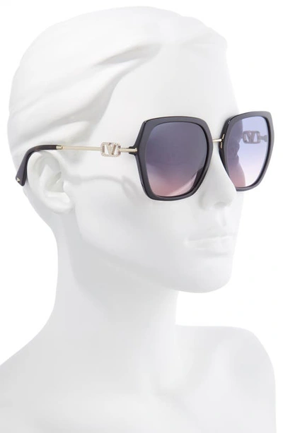 Shop Valentino 57mm Geometric Sunglasses In Black/ Gradient Violet Pink