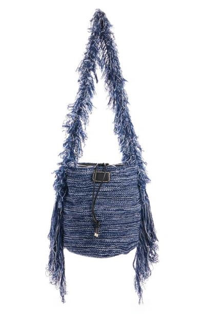 Shop Chloé Jorge Ocean Waves Cashmere Knit Bucket Bag In Multicolor Blue 1