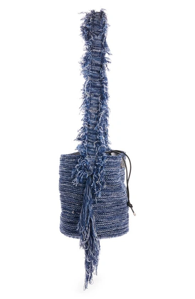 Shop Chloé Jorge Ocean Waves Cashmere Knit Bucket Bag In Multicolor Blue 1