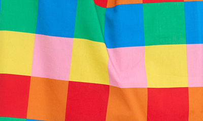 English Factory Rainbow Check Puff Sleeve Cotton Top In Multi