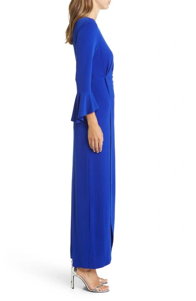 Connected Apparel Mock Wrap Gown In Deep Cobalt