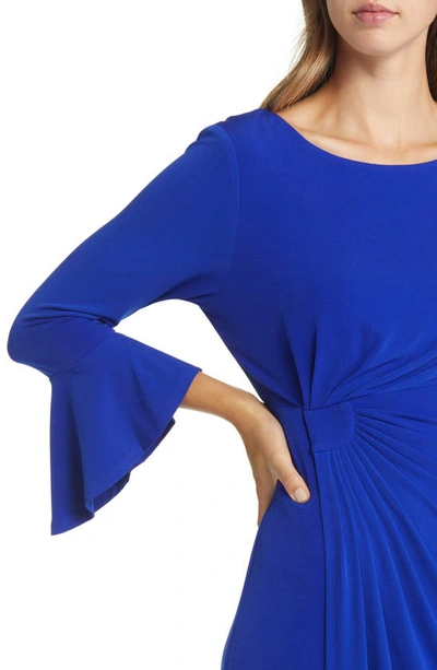 Shop Connected Apparel Bell Sleeve Gathered Waist Gown In Deep Cobalt