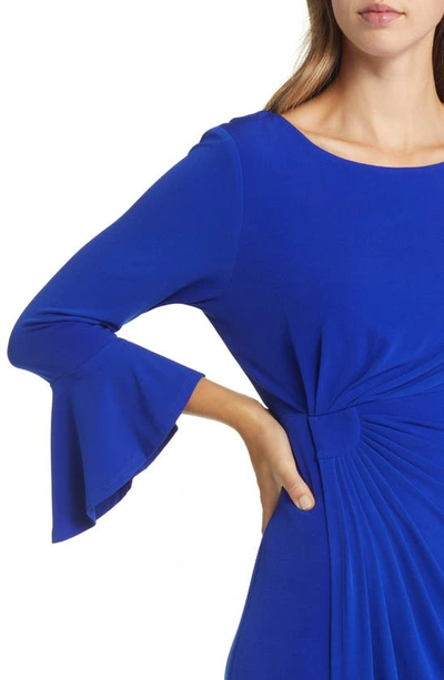 Connected Apparel Mock Wrap Gown In Deep Cobalt